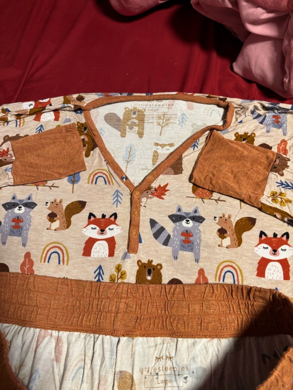 Little Sleepies Neutral Woodland Animal Pajama Set with Rust Accents - Picture 3 of 3
